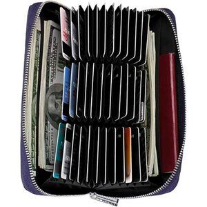 36 Slots RFID Blocking Card Holder Large Long Leather Zipper Organizer Accordion